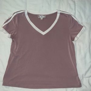 Pink Rose Mauve Stripped Shoulder Tee